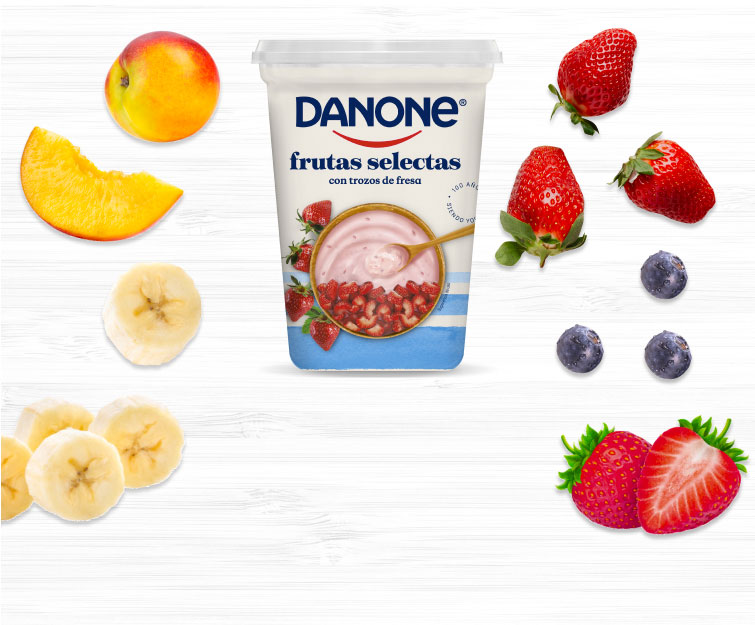 Yoghurt Danone frutas selectas con trozos de fresa y moras 900 g